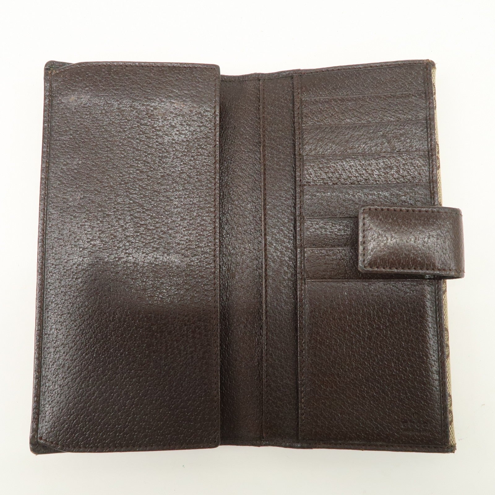 Gucci GG Canvas Leather Bi-fold Long Wallet - Dark Brown, Leather