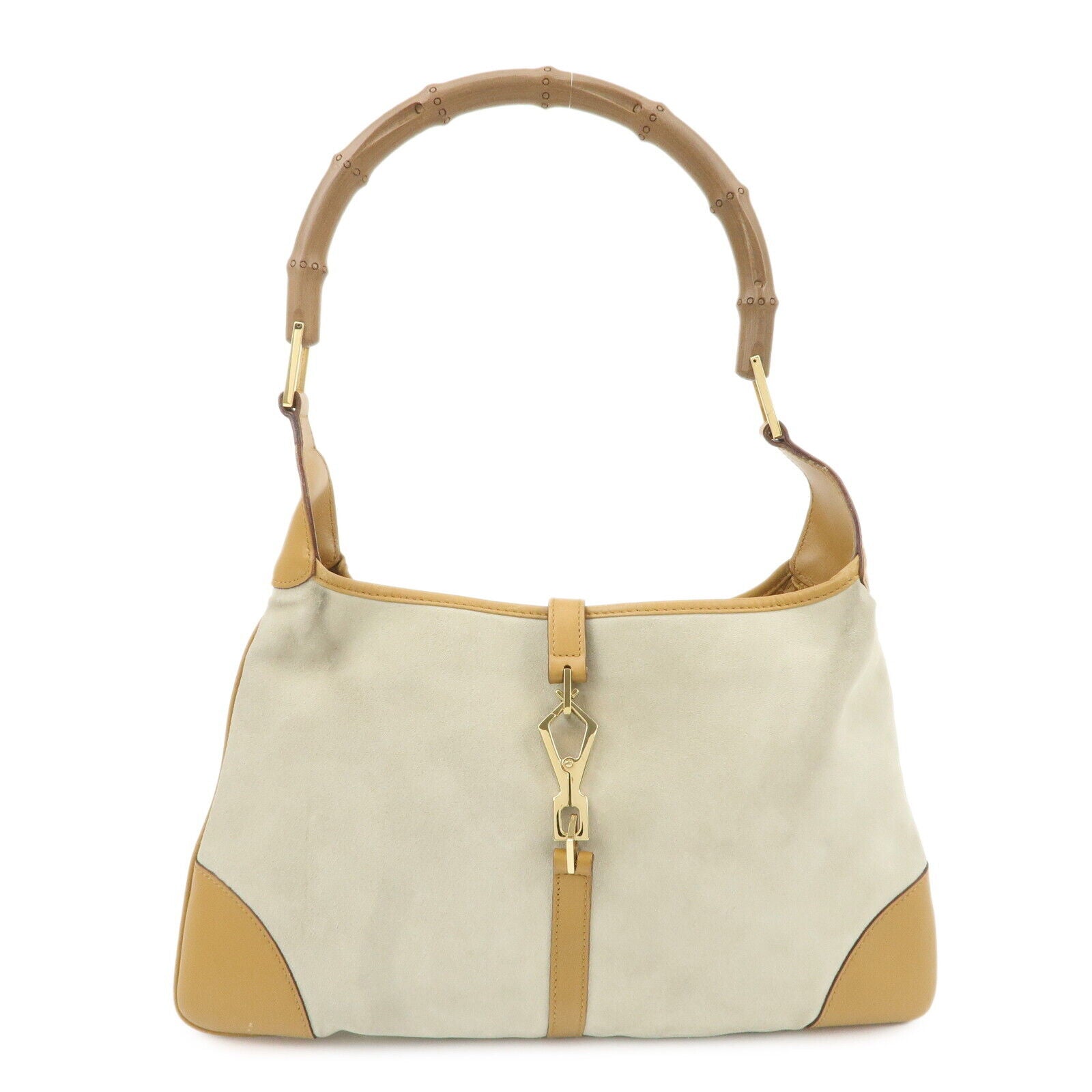 GUCCI Bamboo Suede Leather Shoulder Bag - Gray/Brown, Suede/Leather