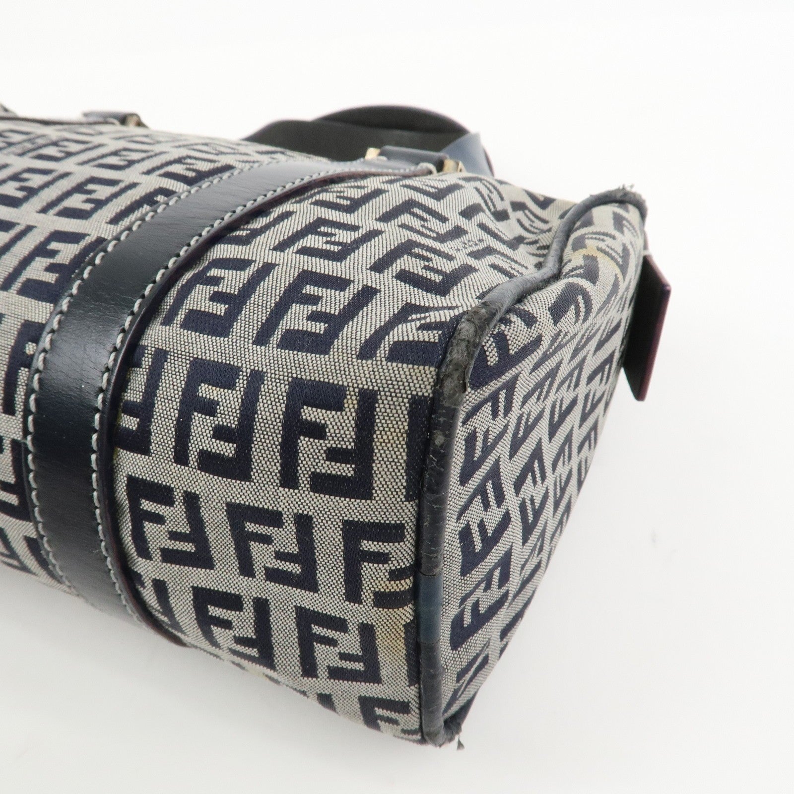 Fendi Boston Hand Bag - Navy, Canvas, Leather