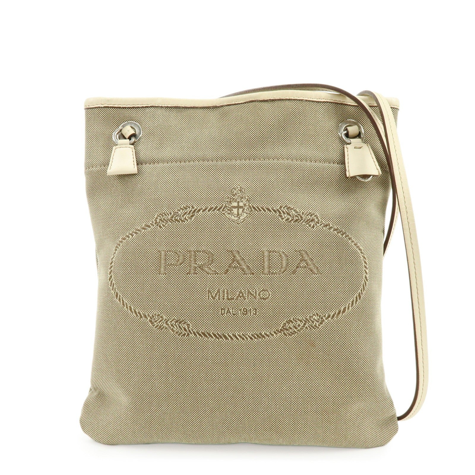 Prada Logo Jacquard Shoulder Bag - Beige, Leather