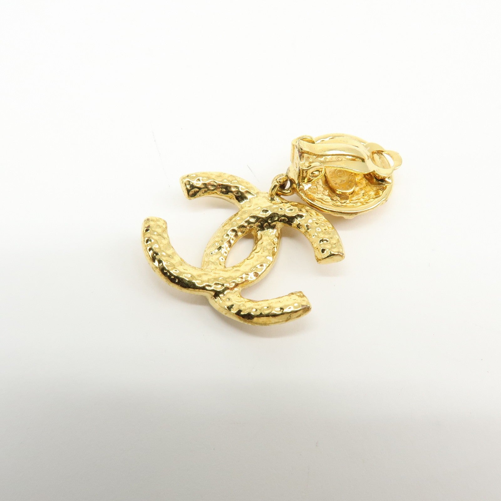 Chanel COCO Mark Plated Hammered Earrings - Gold, Plated