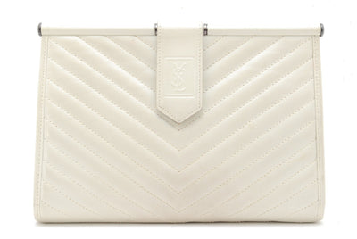Saint Laurent Yves Saint Laurent Chevron Quilted Clutch Bag - White, Leather