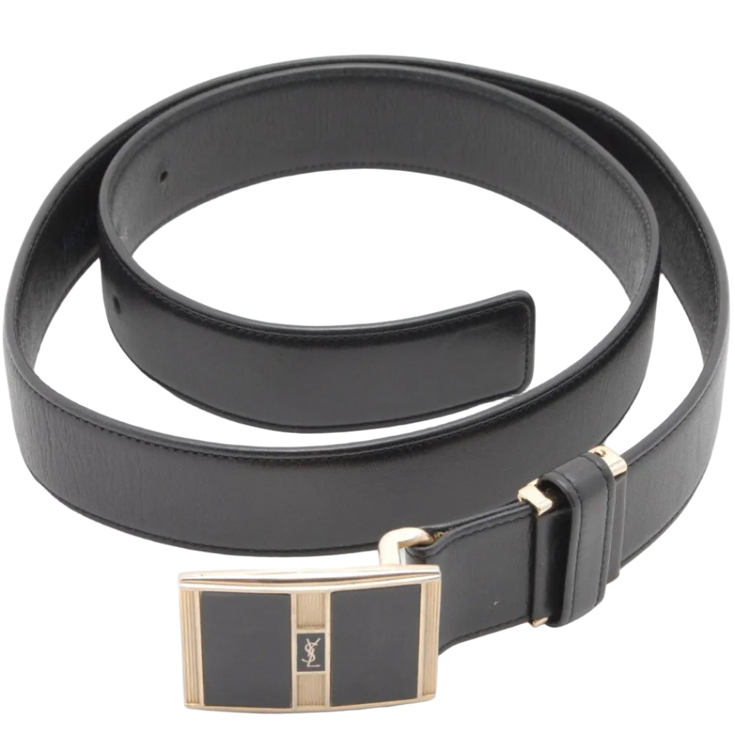 Saint Laurent Vintage YSL Logo Buckle Belt - Black, Leather