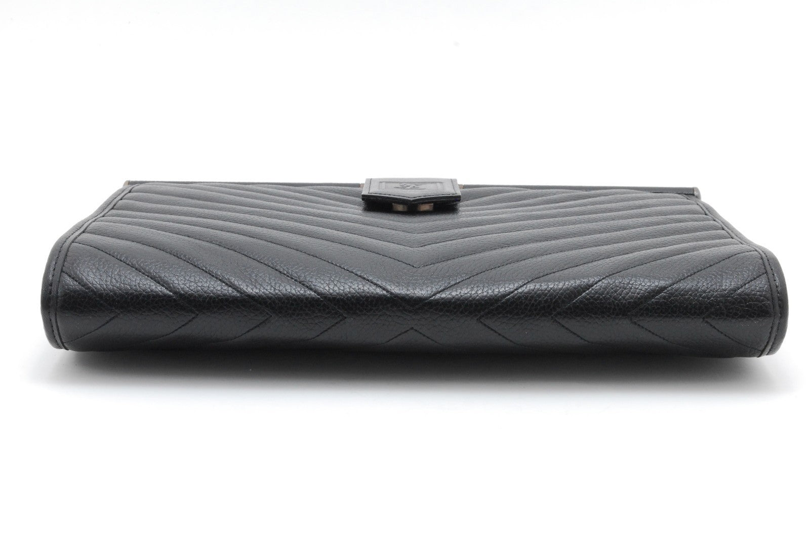 Saint Laurent Chevron Clutch Bag - Black, Leather