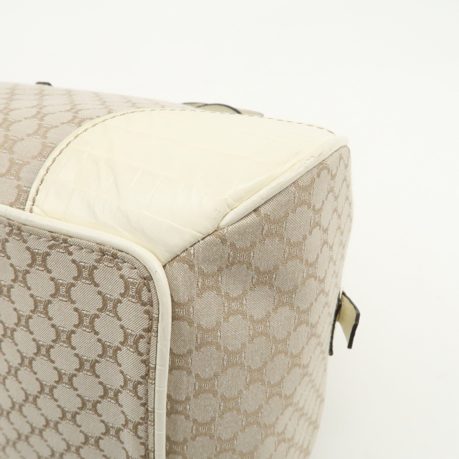 Celine Macadam Boston Hand Bag - Beige Ivory, Canvas Leather 