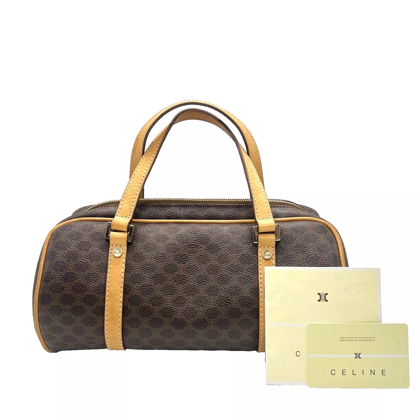CELINE Triomphe Shoulder Bag - Tan, Leather, PVC