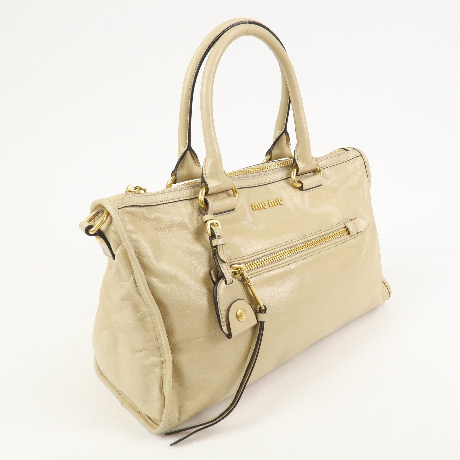 Miu Miu Logo Leather 2Way Bag - Beige, Leather 