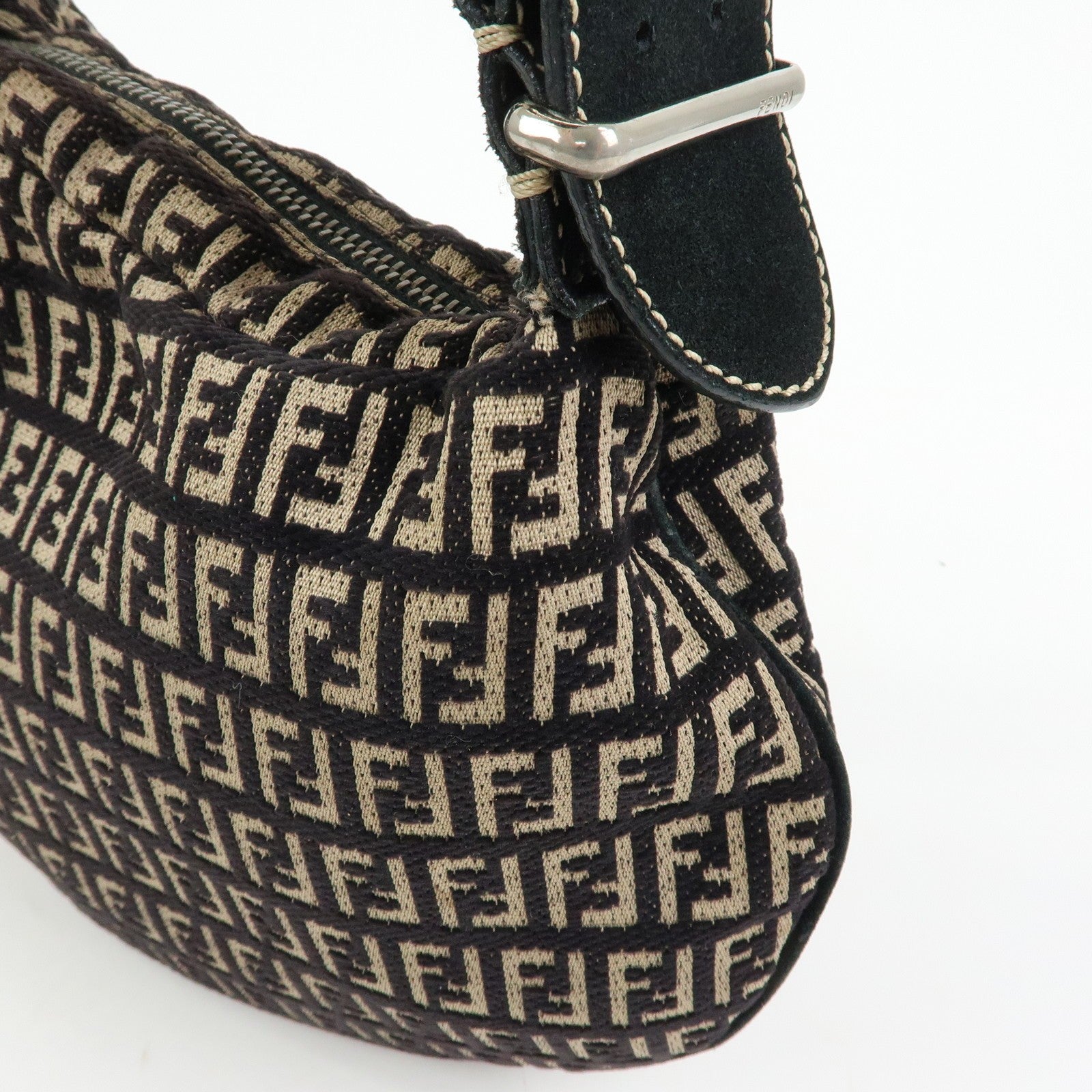 Fendi Shoulder Bag - Black and Beige, Jacquard Canvas and Suede
