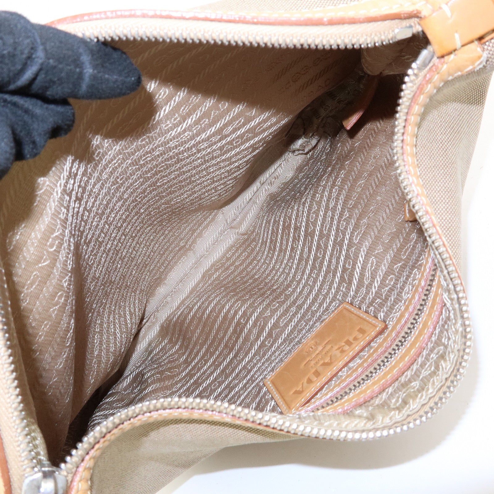 Prada Logo Jacquard Shoulder Bag - Camel, Leather