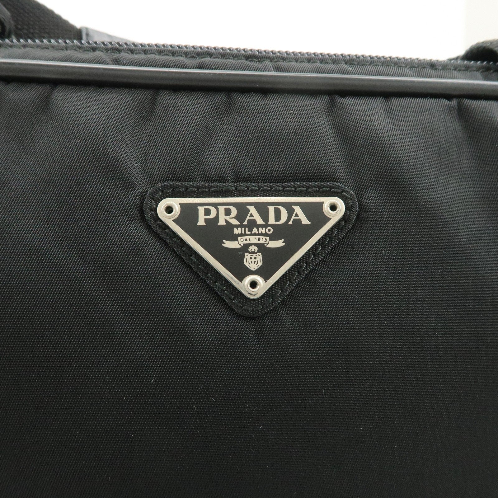 Prada Triangle Logo Hand Bag - Black, Nylon and Leather