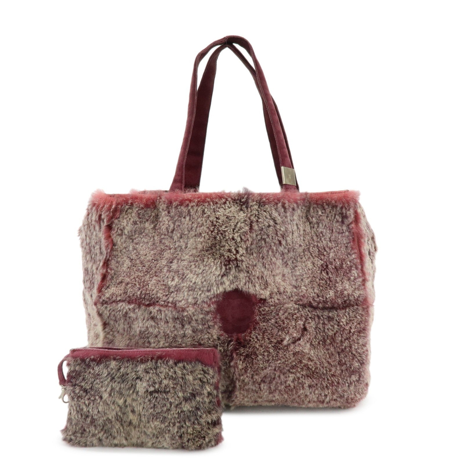 CHANEL COCO Mark Hand Bag - Bordeaux, Beige, Fur, Suede