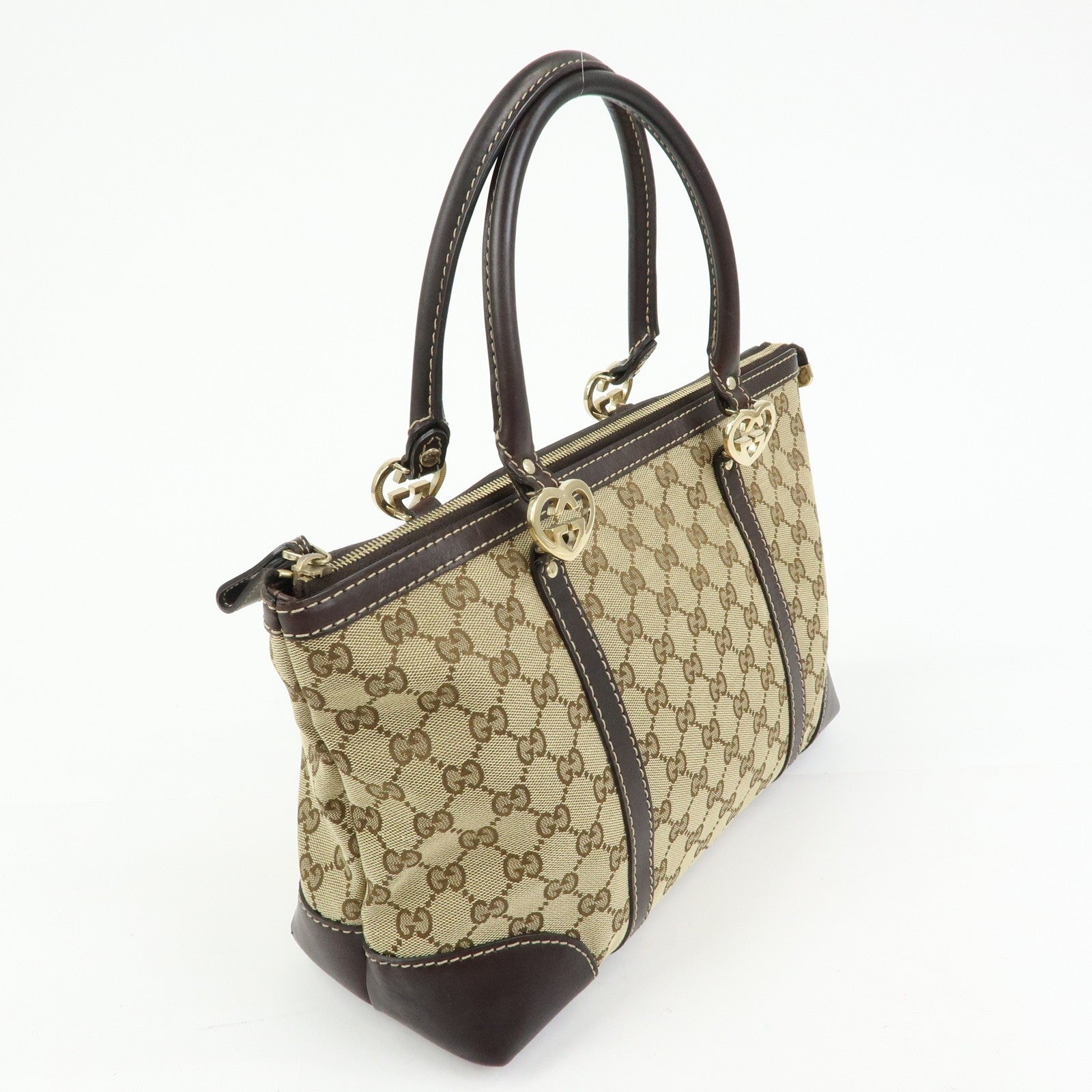 GUCCI Interlocking G Lovely Heart Canvas Tote Bag Beige