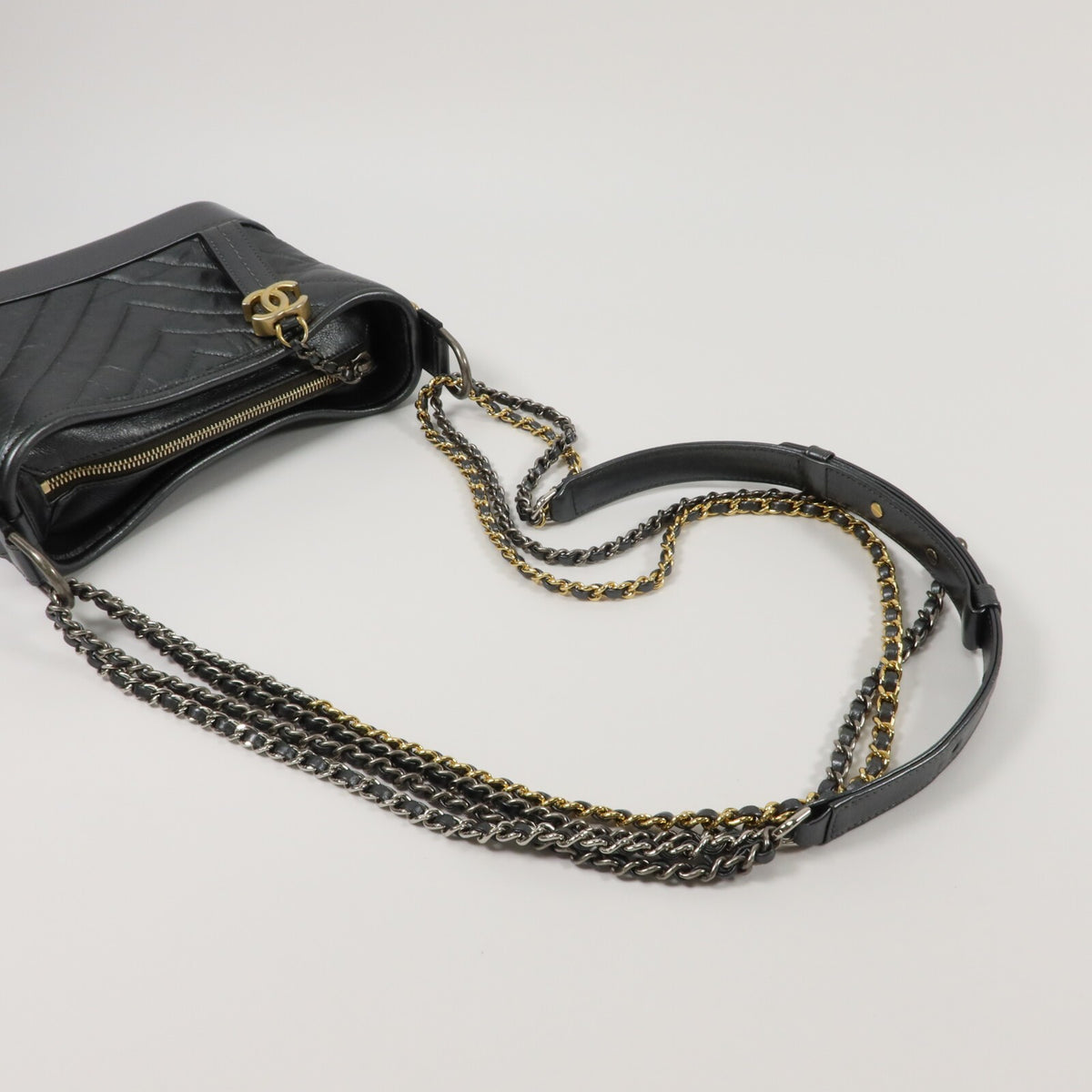 Chanel Mini Gabrielle Chain Shoulder Bag - Silver, Calfskin Leather