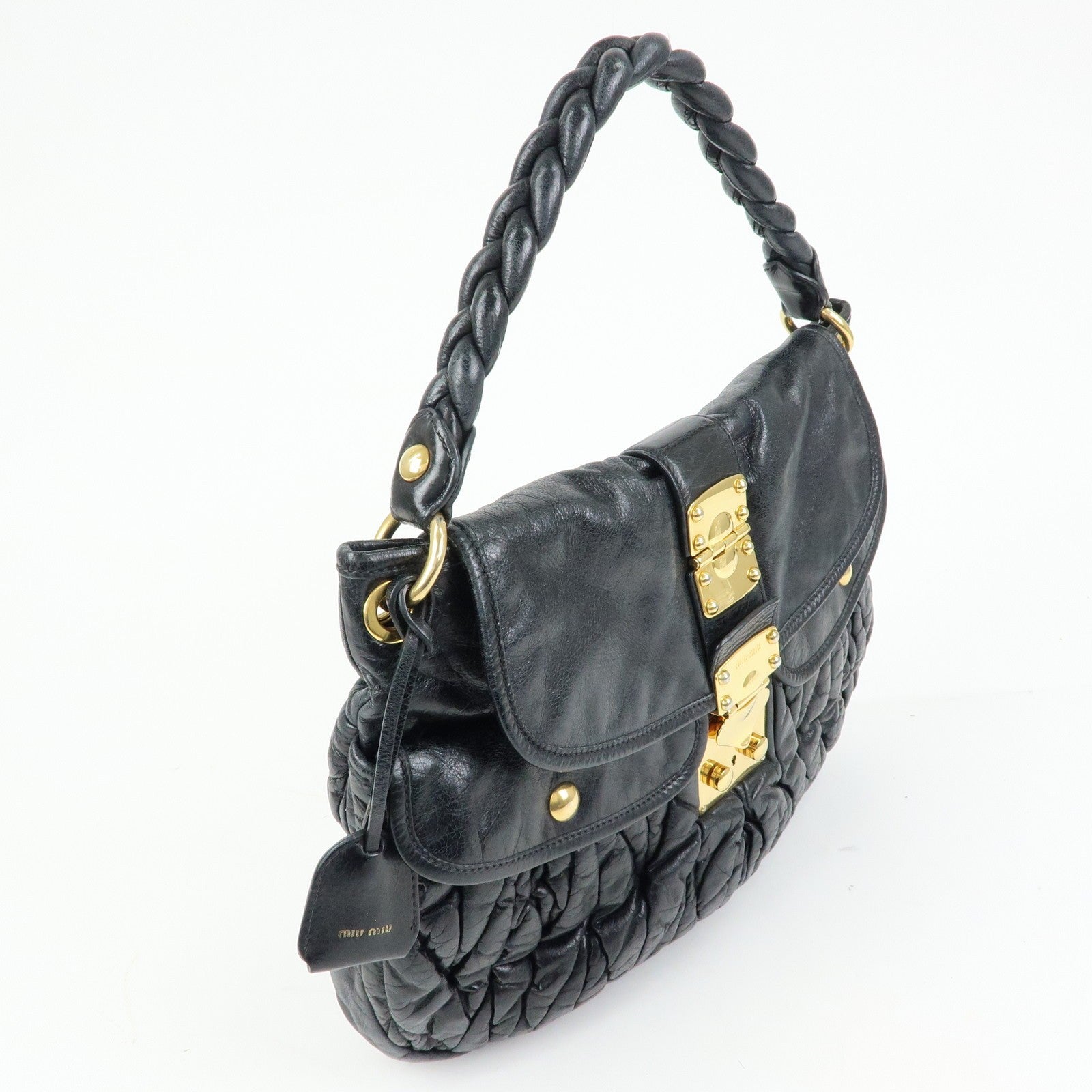 Miu Miu Matelasse Hand Bag - Black, Leather 