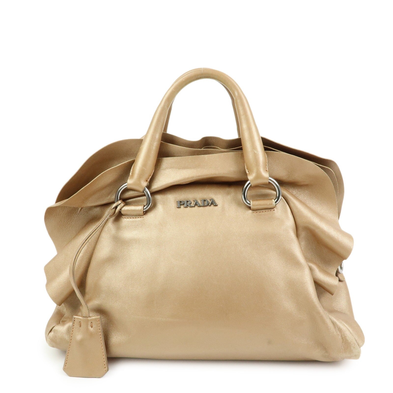 Prada Frilled Leather Tote Bag - Champagne Gold, Leather