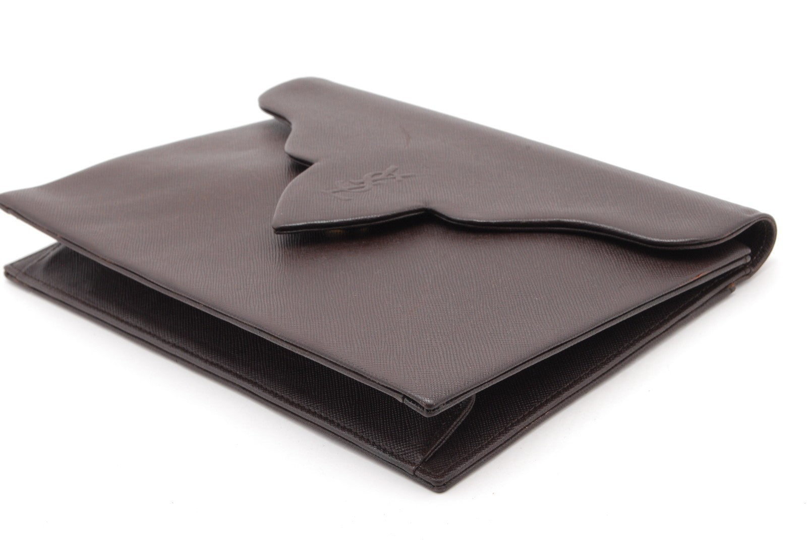 Saint Laurent Yves Clutch Hand Bag - Brown, Leather 