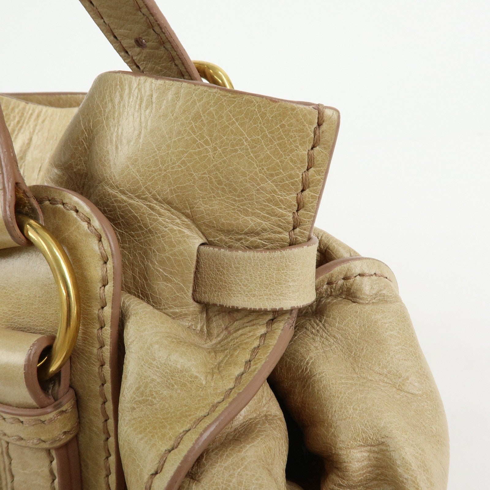 Miu Miu Logo Side Ribbon Shoulder Bag - Beige, Leather 