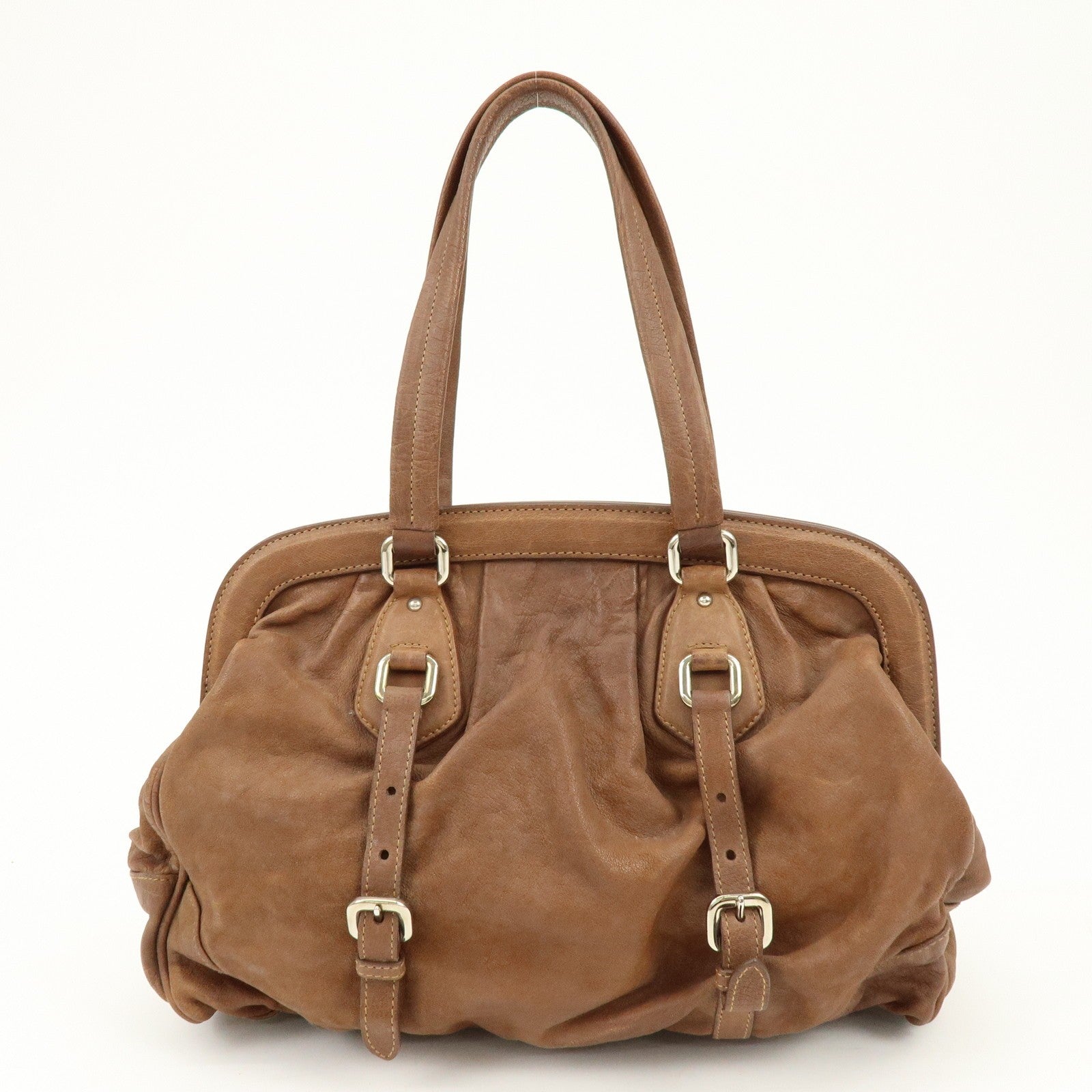 Prada Boston Hand Bag - Brown, Leather
