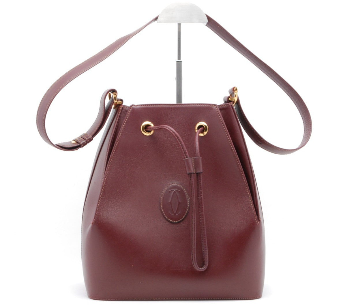 Cartier Must Line Drawstring Leather Shoulder Bag - Burgundy, Leather