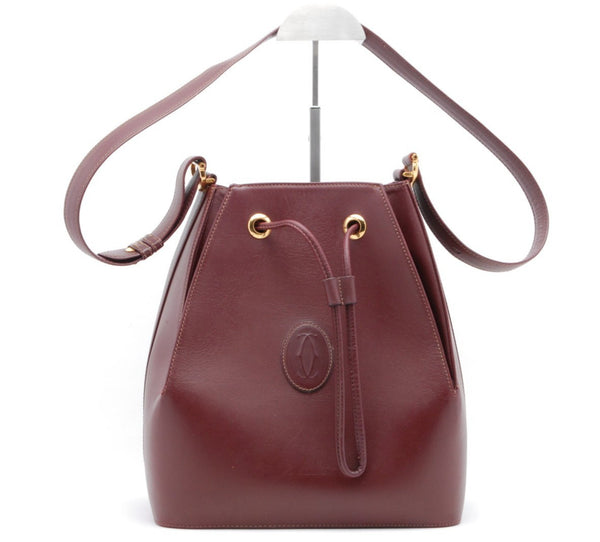 Cartier Must Line Drawstring Leather Shoulder Bag - Burgundy, Leather