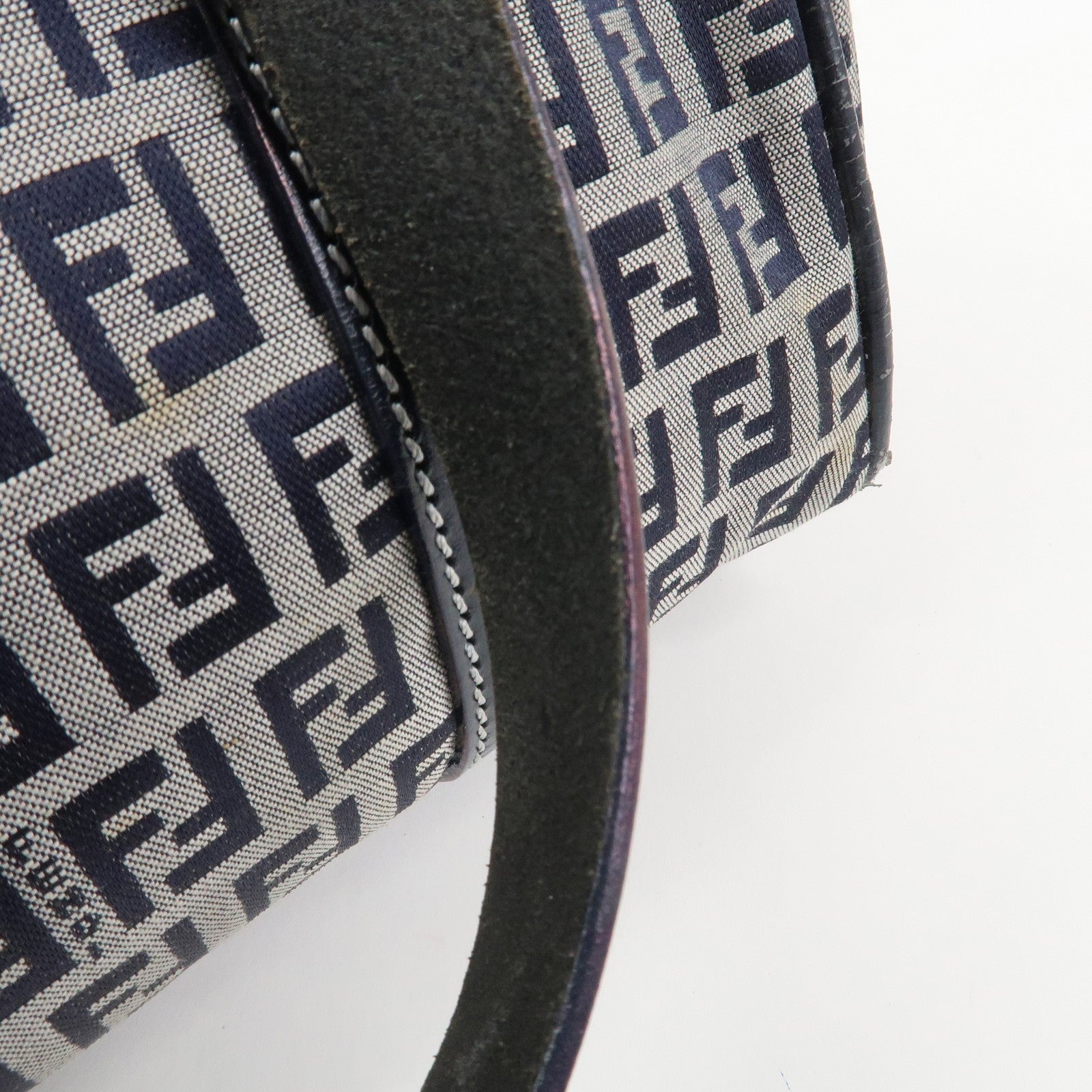 Fendi Boston Hand Bag - Navy, Canvas, Leather