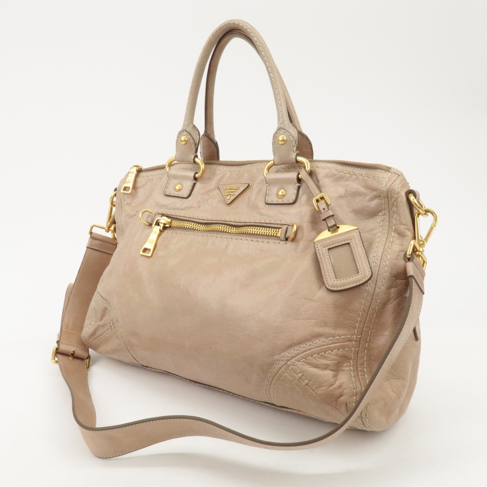 Prada Leather 2way Bag - Beige, Leather