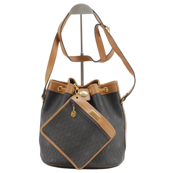 Dior Honeycomb Drawstring Shoulder Bag - Black Brown, Canvas Leather