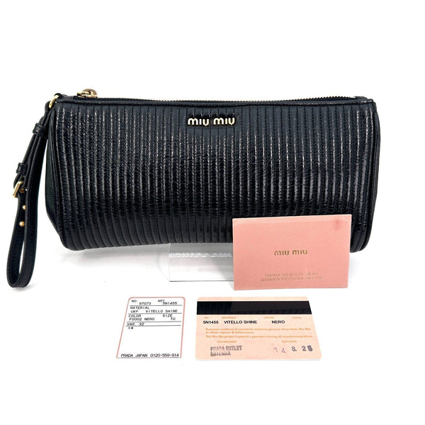 Miu Miu Quilted Clutch Bag Leather Pouch Matelasse 