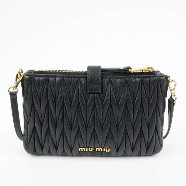 Miu Miu Matelasse Leather Gathered Shoulder Bag - Black, Leather שני חלקים!