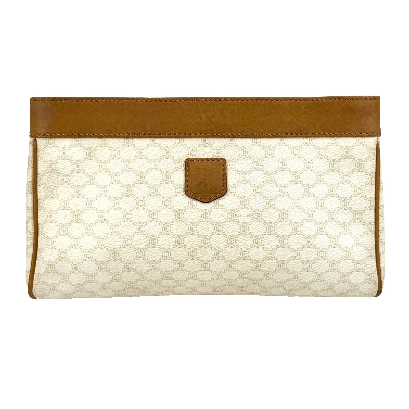 Celine Vintage Clutch Macadam PVC Ivory Leather