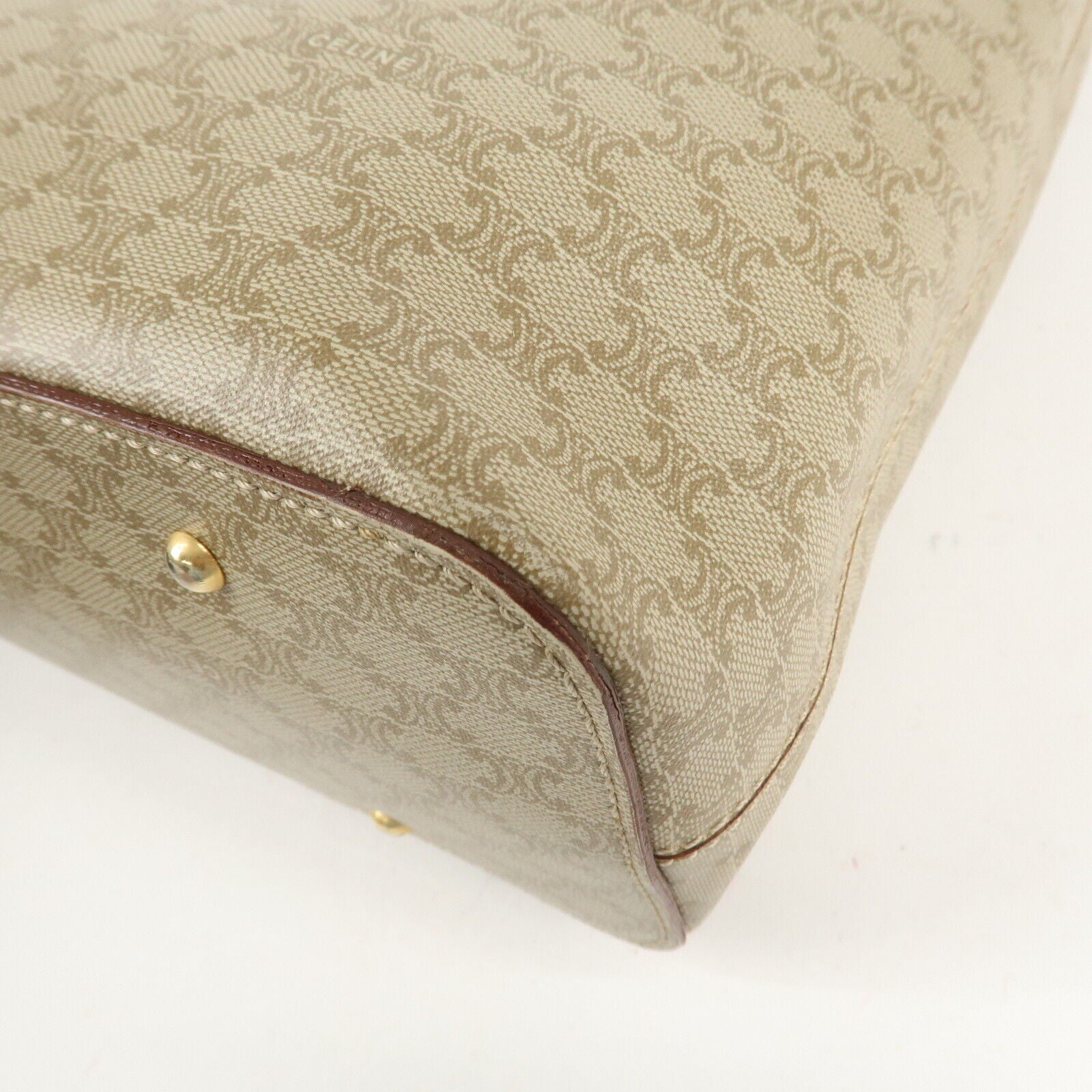 Celine Macadam PVC Leather Shoulder Bag Beige Brown Gold