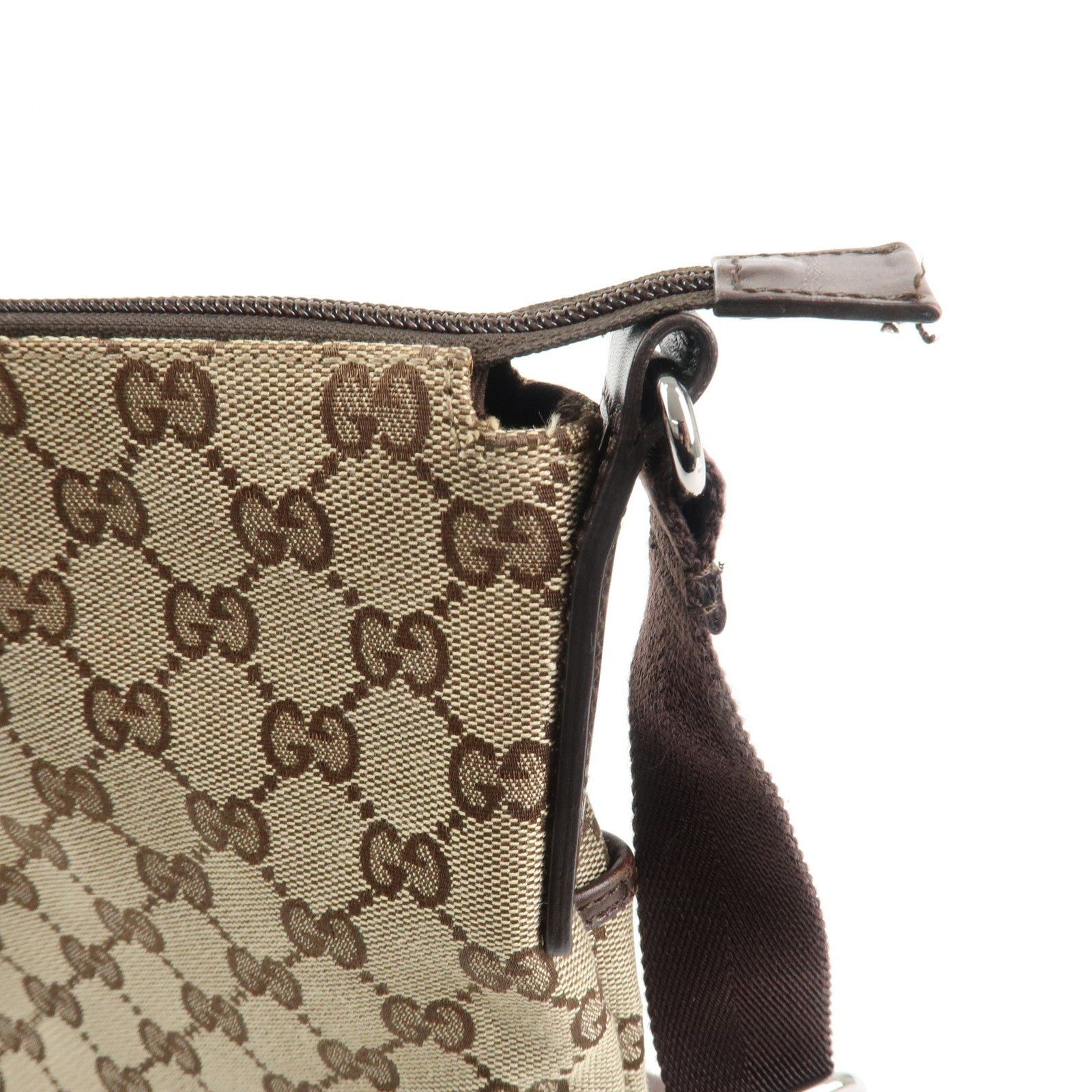 Gucci GG Canvas Leather Shoulder Bag Crossbody Brown