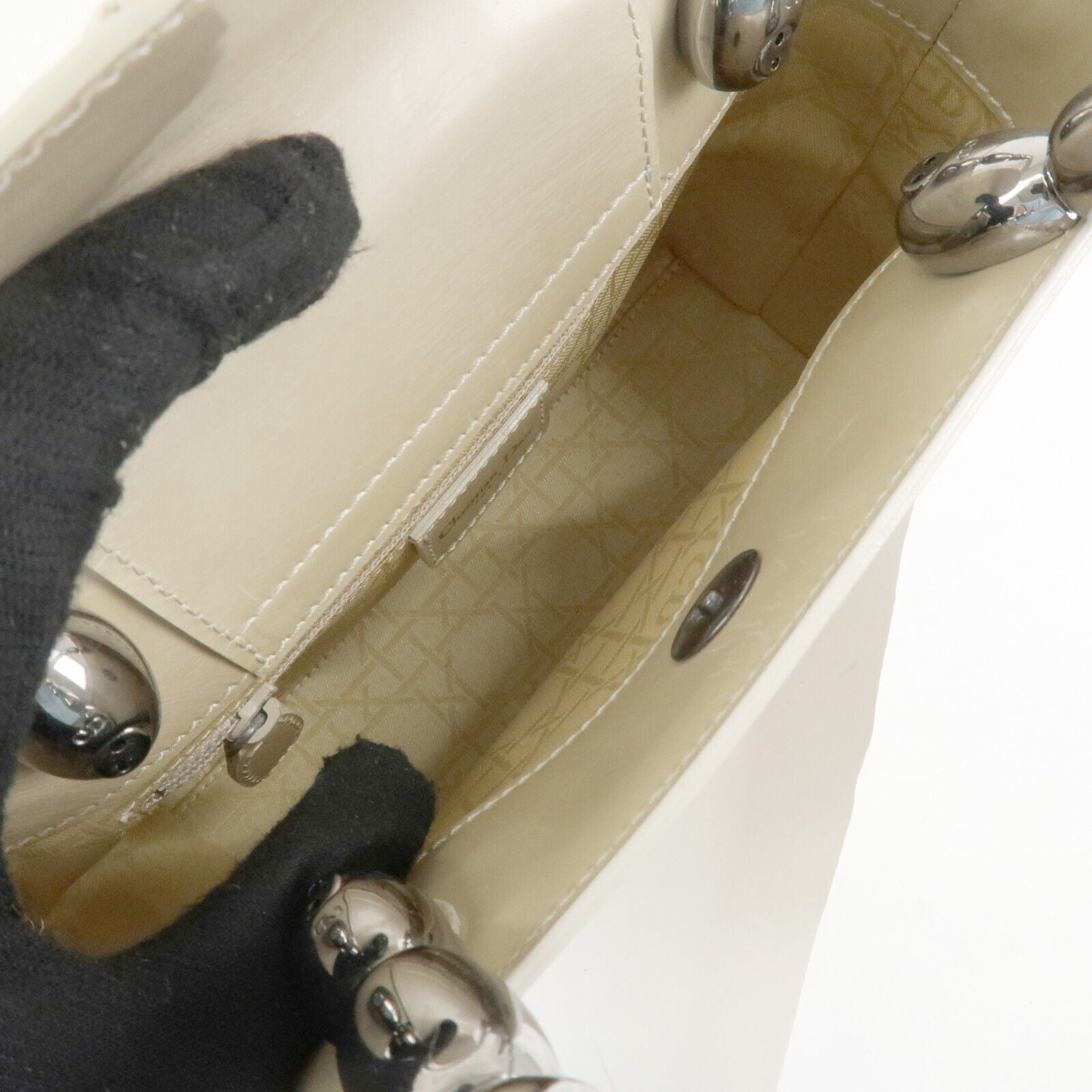 Christian Dior Maris Pearl Patent Leather Tote Bag Beige