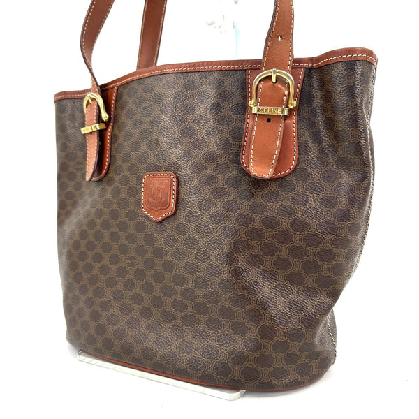 CELINE Macadam Canvas Boston Bag PVC Leather Brown