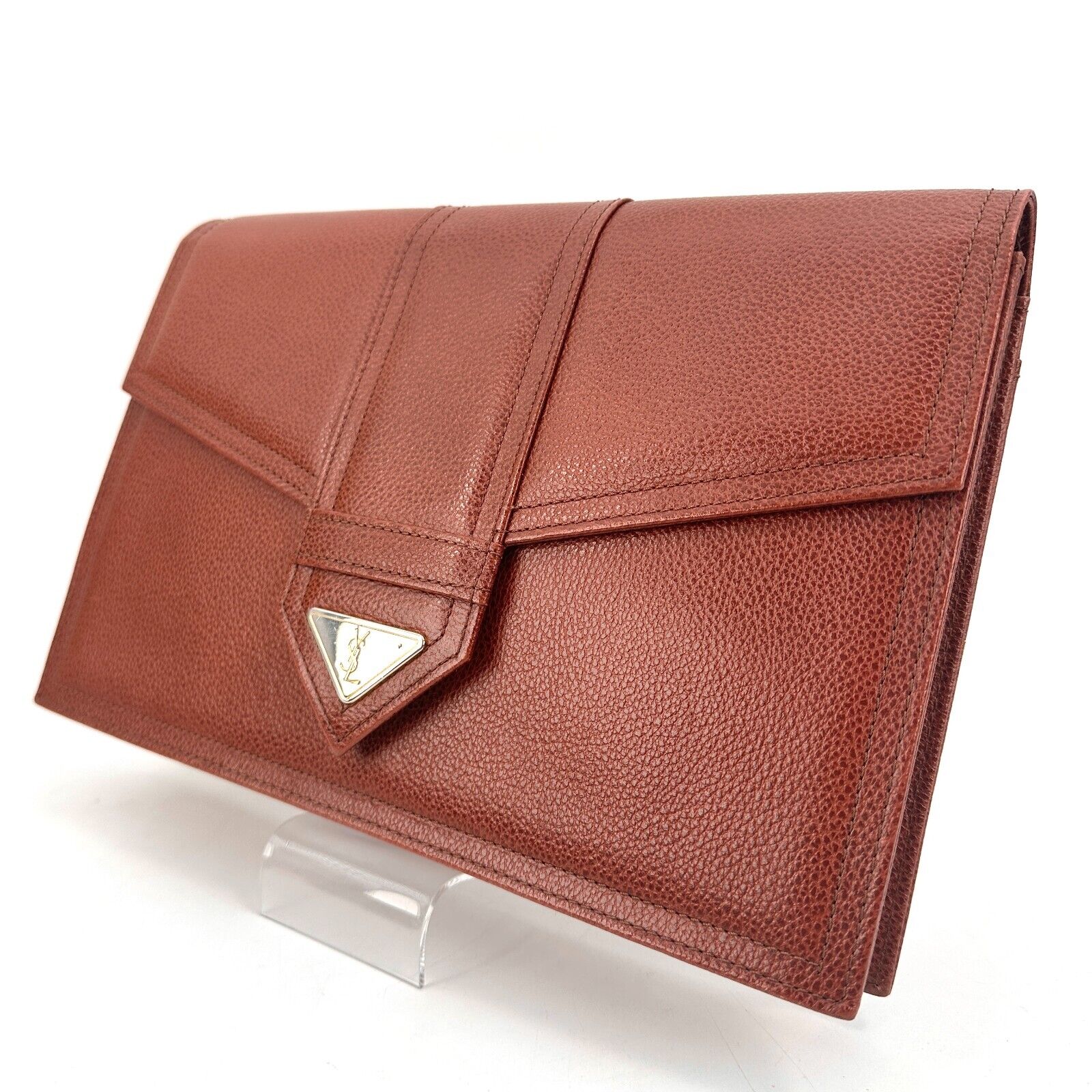 YSL Brown Clutch Bag Leather