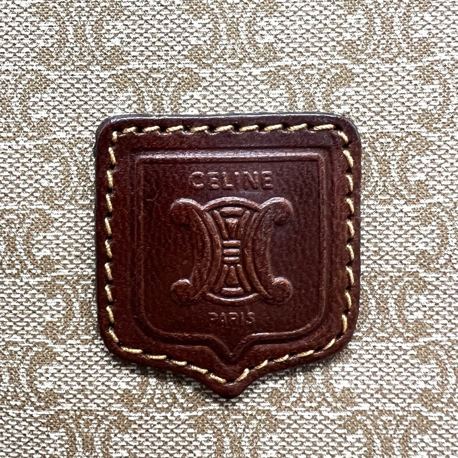 CELINE Vintage Clutch Bag Macadam Brown Purse PVC Leather
