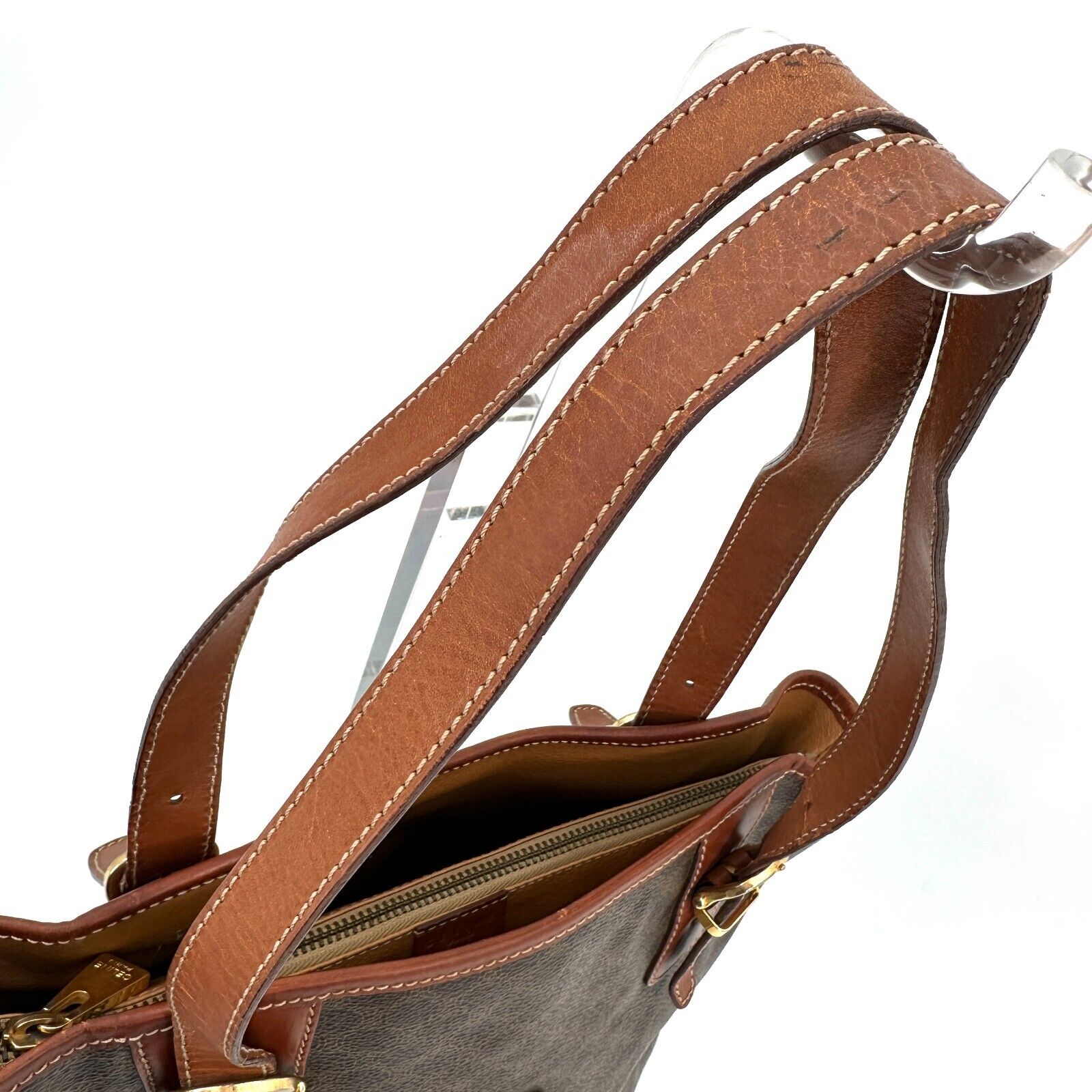 CELINE Macadam Canvas Boston Bag PVC Leather Brown