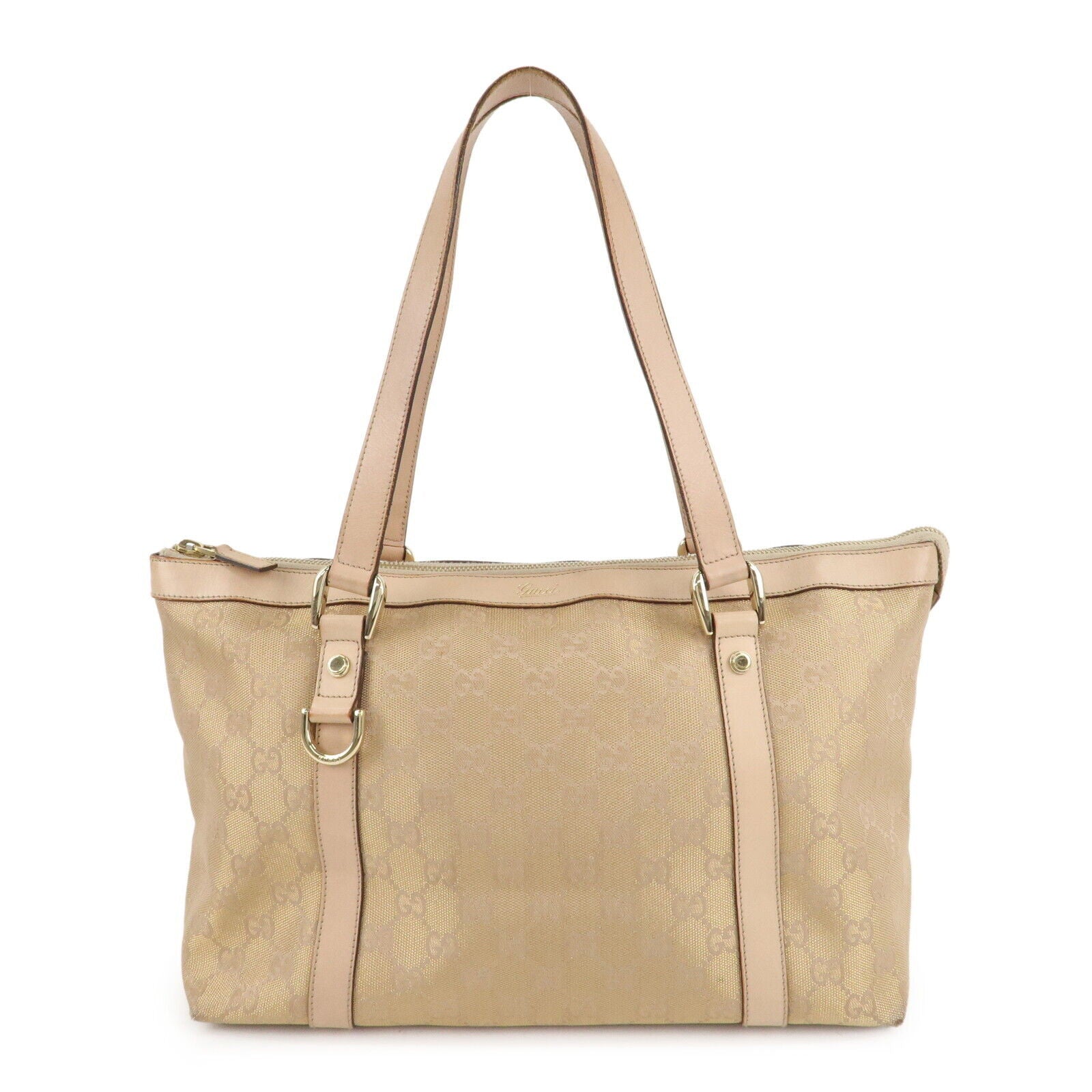 Gucci Abbey Line GG Canvas Leather Tote Bag - Pink White