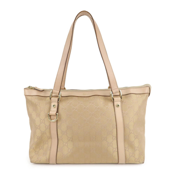 Gucci Abbey Line GG Canvas Leather Tote Bag - Pink White