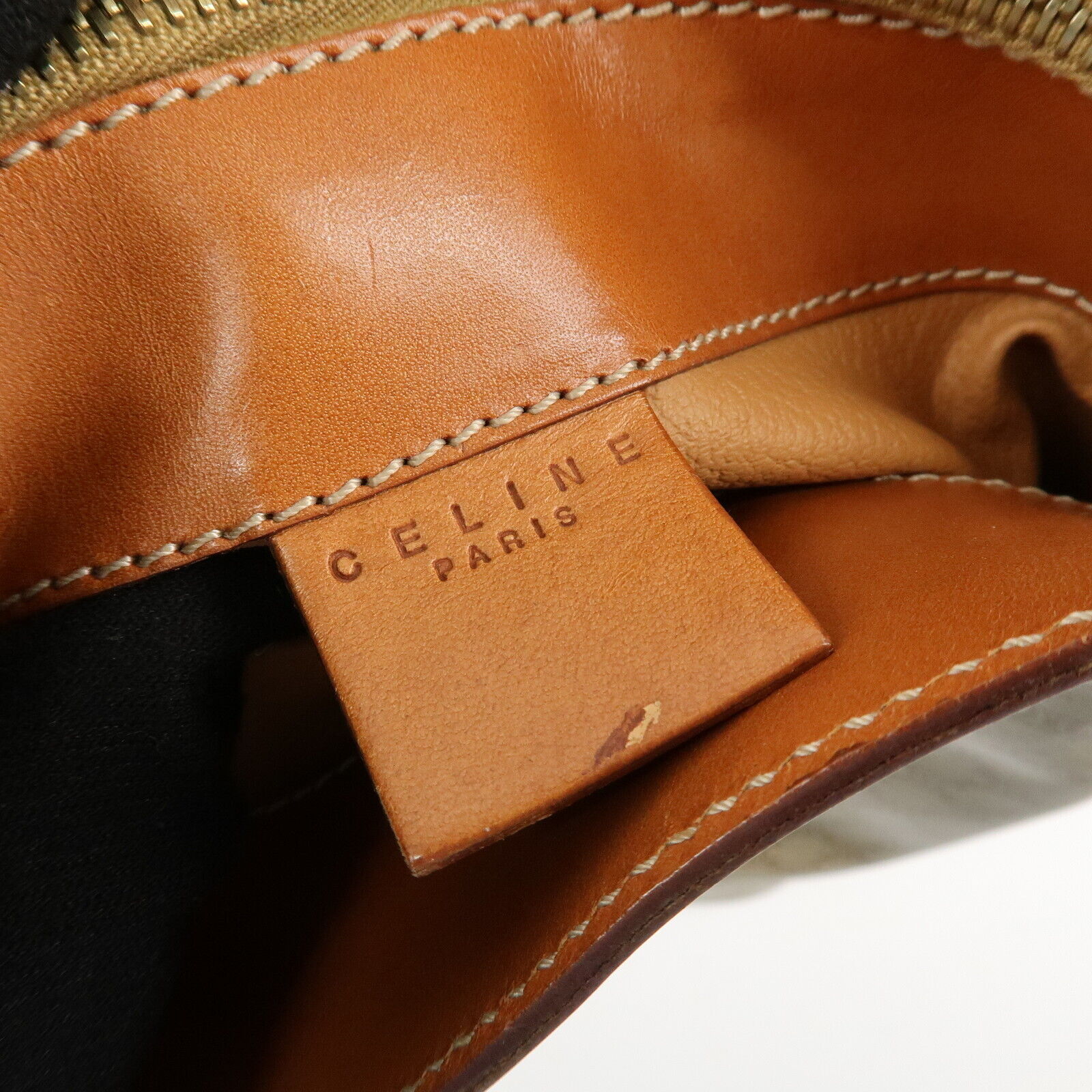 Celine Macadam PVC Leather Shoulder Bag Beige Brown Gold
