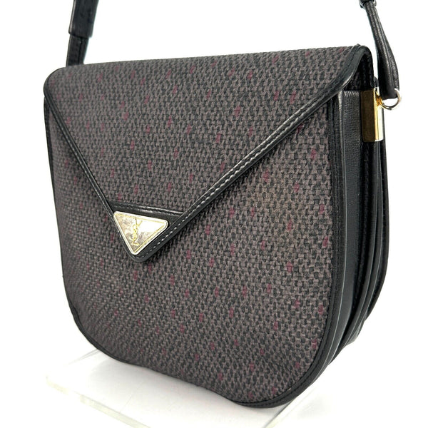 Yves Saint Laurent YSL Shoulder Bag Black Canvas Leather 