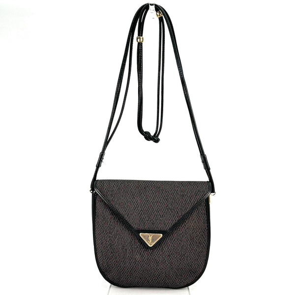 Yves Saint Laurent YSL Shoulder Bag Black Canvas Leather 