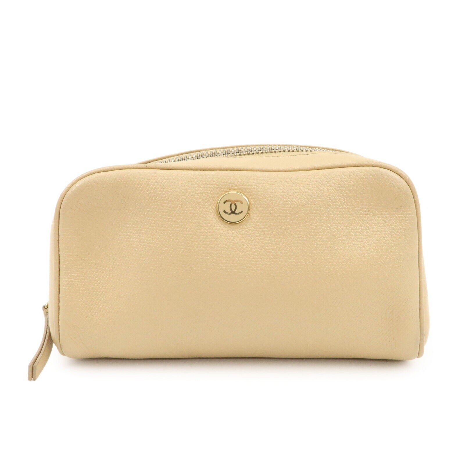 Chanel Leather Cosmetic Pouch - Beige & Gold