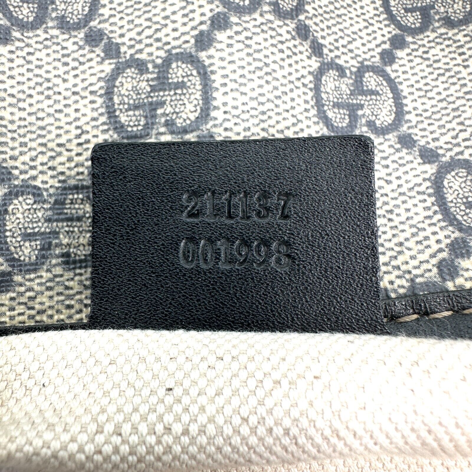 Gucci GG PVC Leather Supreme Tote Shoulder Bag Purse Navy