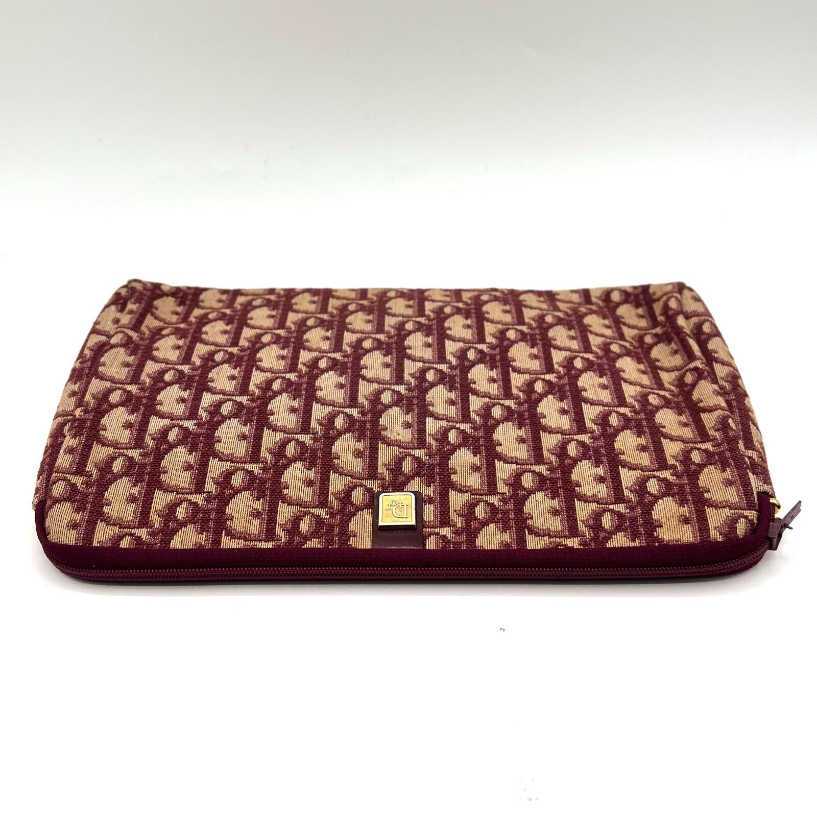 Christian Dior Trotter Clutch Bag Pouch Canvas Bordeaux