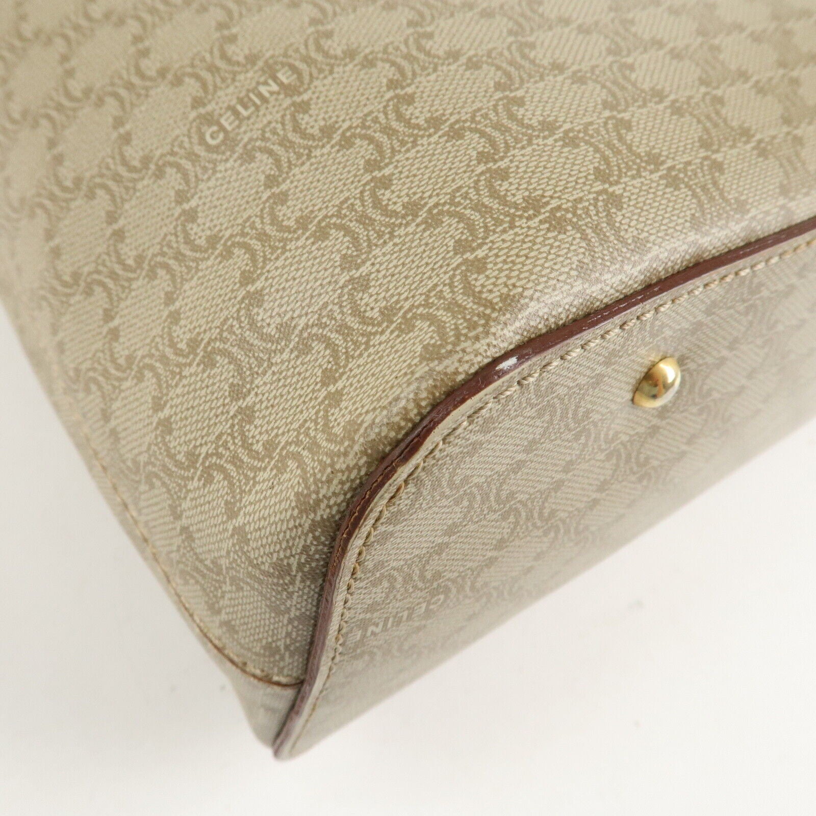 Celine Macadam PVC Leather Shoulder Bag Beige Brown Gold