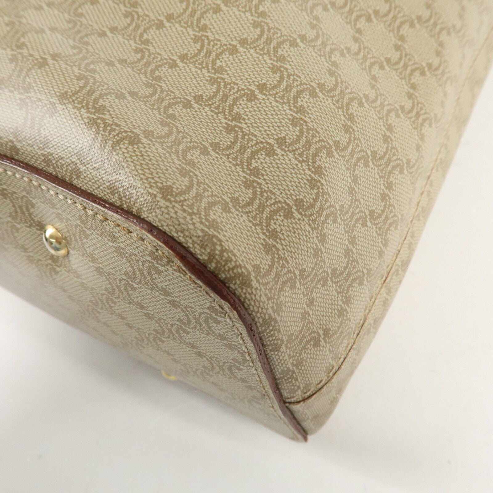 Celine Macadam PVC Leather Shoulder Bag Beige Brown Gold