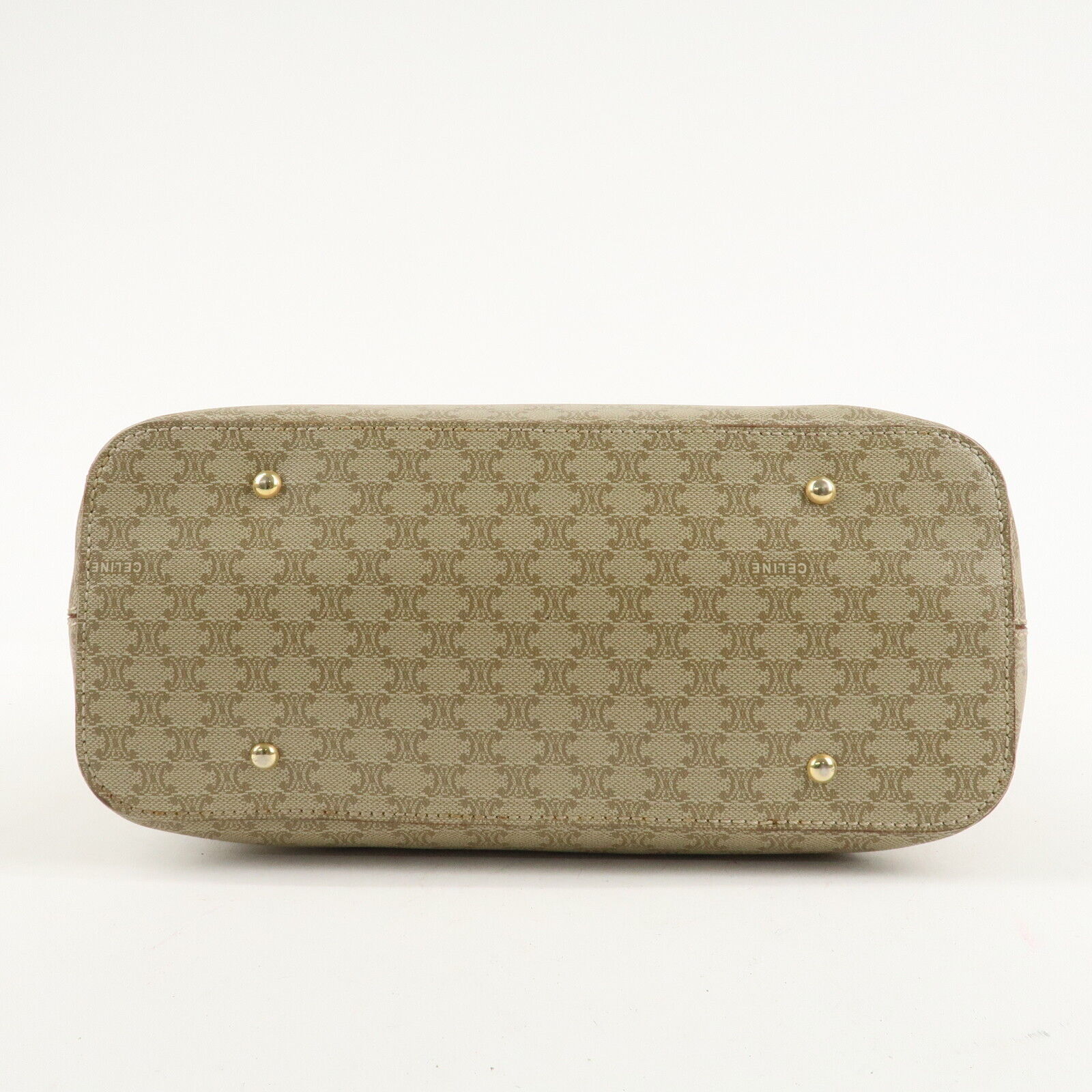 Celine Macadam PVC Leather Shoulder Bag Beige Brown Gold
