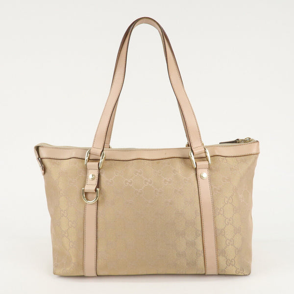 Gucci Abbey Line GG Canvas Leather Tote Bag - Pink White
