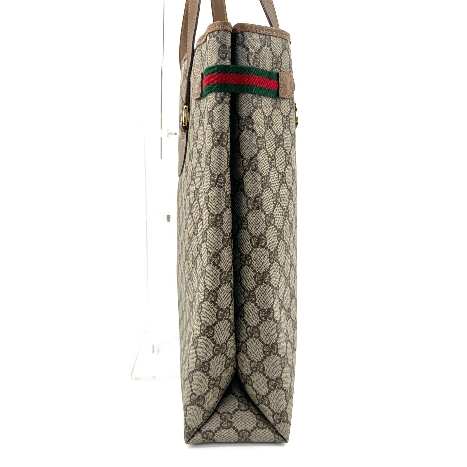 Gucci Sherry Line Shoulder Tote Bag GG PVC Leather Brown